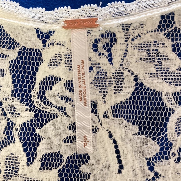 NEW FREE PEOPLE Sheer Lace White Peasant Tunic Blouse Sexy Babydoll Hi-Low Top S - Picture 11 of 13